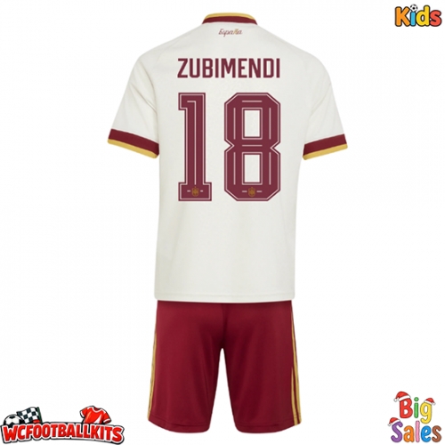Spain Martin Zubimendi #18 Replica Away Stadium Kit for Kids World Cup 2026 Short Sleeve (+ pants)